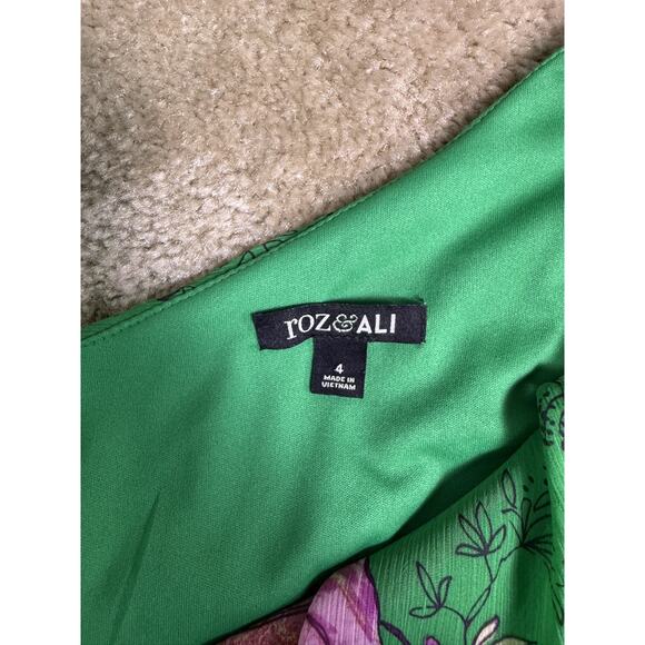 Roz & Ali Green One Shoulder Dress Sz 4 Asymmetrical Floral Spring Summer E110 - Picture 8 of 13